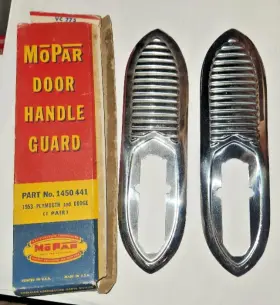 1450441 Dodge Nos 1953 Plymouth Door Handle Guard Chrome Bezel Cover Trim Pair