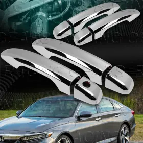 2-dhc-1875 Racing Gear Mirror Chrome Door Handle Covers Caps No Smart Keyholes For 18-22 Hond Accord