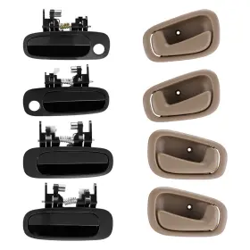 Tembor 414307023374 8 Pcs Exterior Outside Inside Door Handle Black/beige For 98-02 Toyota Corolla
