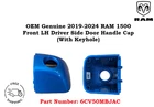 Oem 2019-2024 Dodge Ram 1500 Front Lh Driver Side Door Handle Cap Keyhole New. Price: $18.99.